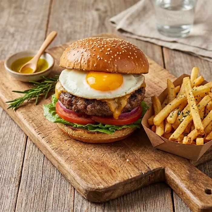 Simple Américain — Pain burger, viande, salade, fromage, sauce burger — Pizzeria ILYES Oran