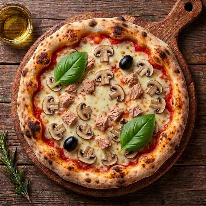 Catalone — Sauce tomate, fromage, thon, champignons, olives — Pizzeria ILYES Oran