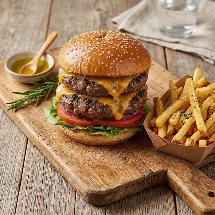 Cheese Double Américain — Pain burger, double viande, double cheddar — Pizzeria ILYES Oran