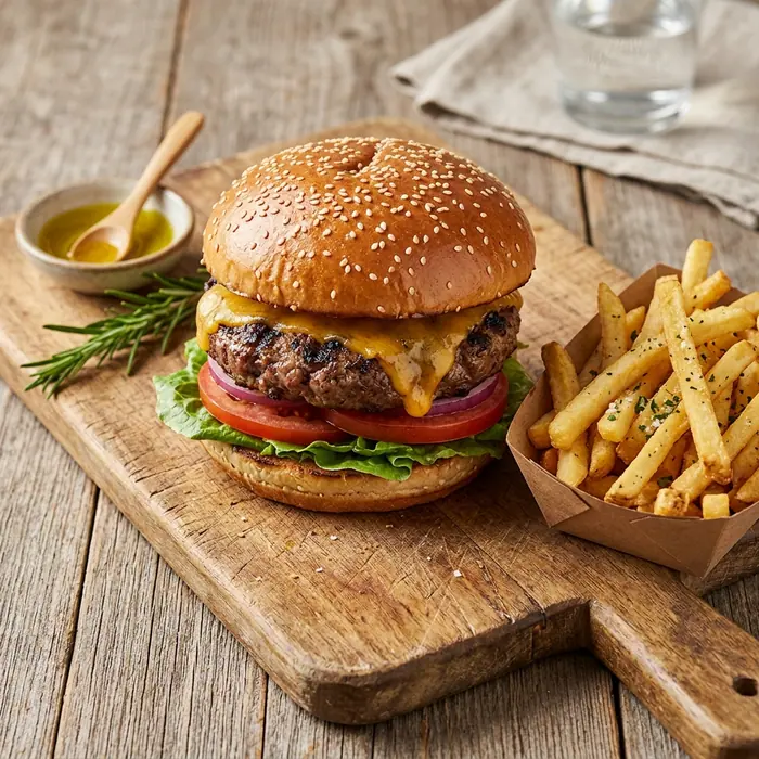 Cheese Américain — Pain burger, viande, cheddar fondu, sauce burger — Pizzeria ILYES Oran