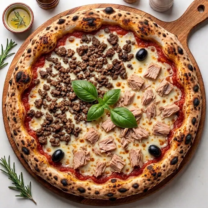 Caprisiosa XL — Viande hachée, thon, fromage, olives — format XL — Pizzeria ILYES Oran