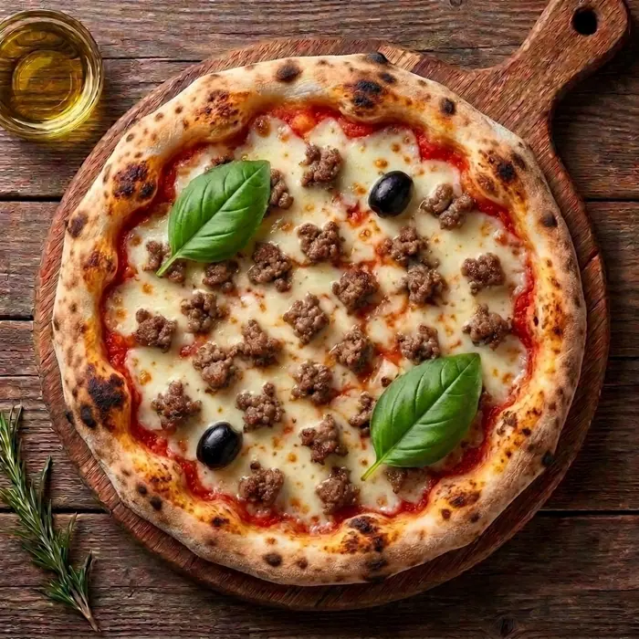 Napolitaine — Sauce tomate, fromage, viande hachée, olives — Pizzeria ILYES Oran