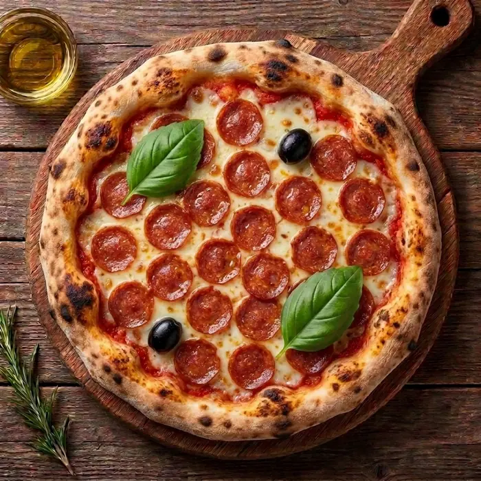 Pepperoni — Sauce tomate, fromage, viande fumée, olives — Pizzeria ILYES Oran