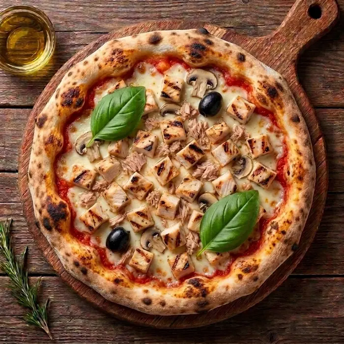 Royale — Sauce tomate, fromage, viande hachée, thon, champignons, olives — Pizzeria ILYES Oran