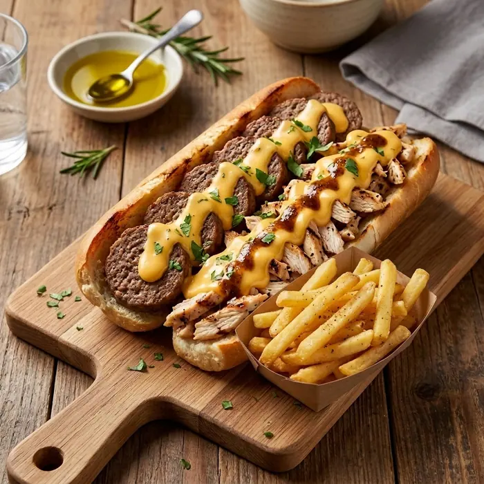 Mixte — Sauce fromage, frite, poulet, viande hachée — Pizzeria ILYES Oran