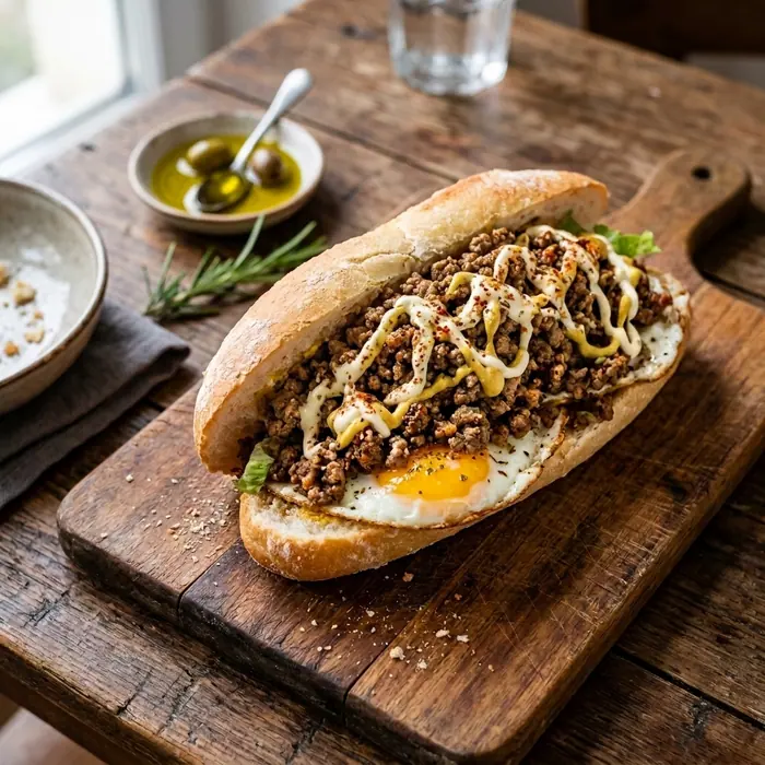 Spécial Double — Frite, fromage, œuf, viande hachée double — Pizzeria ILYES Oran