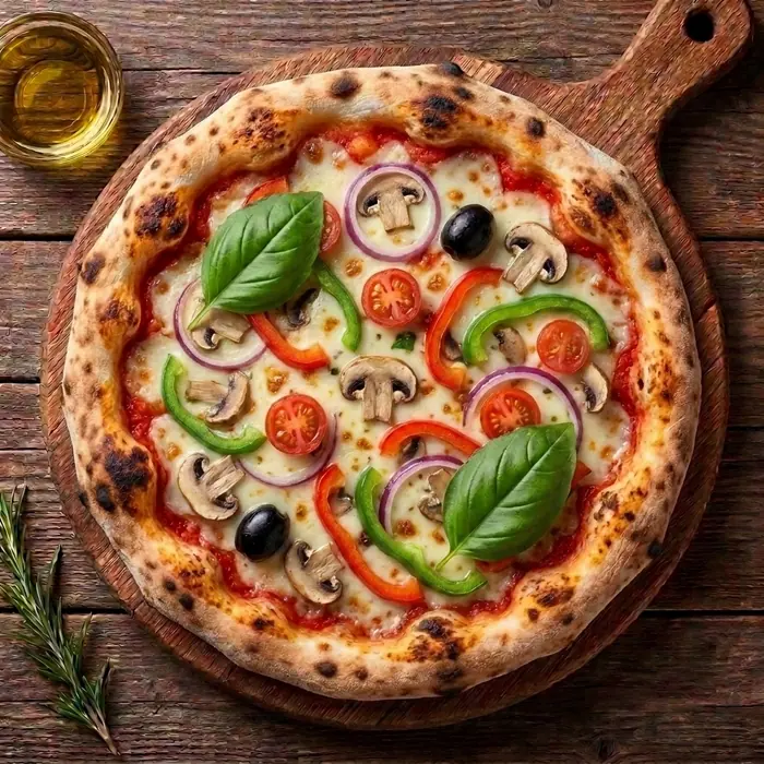 Végétarienne — Sauce tomate, fromage, poivrons, oignons, champignons, olives — Pizzeria ILYES Oran